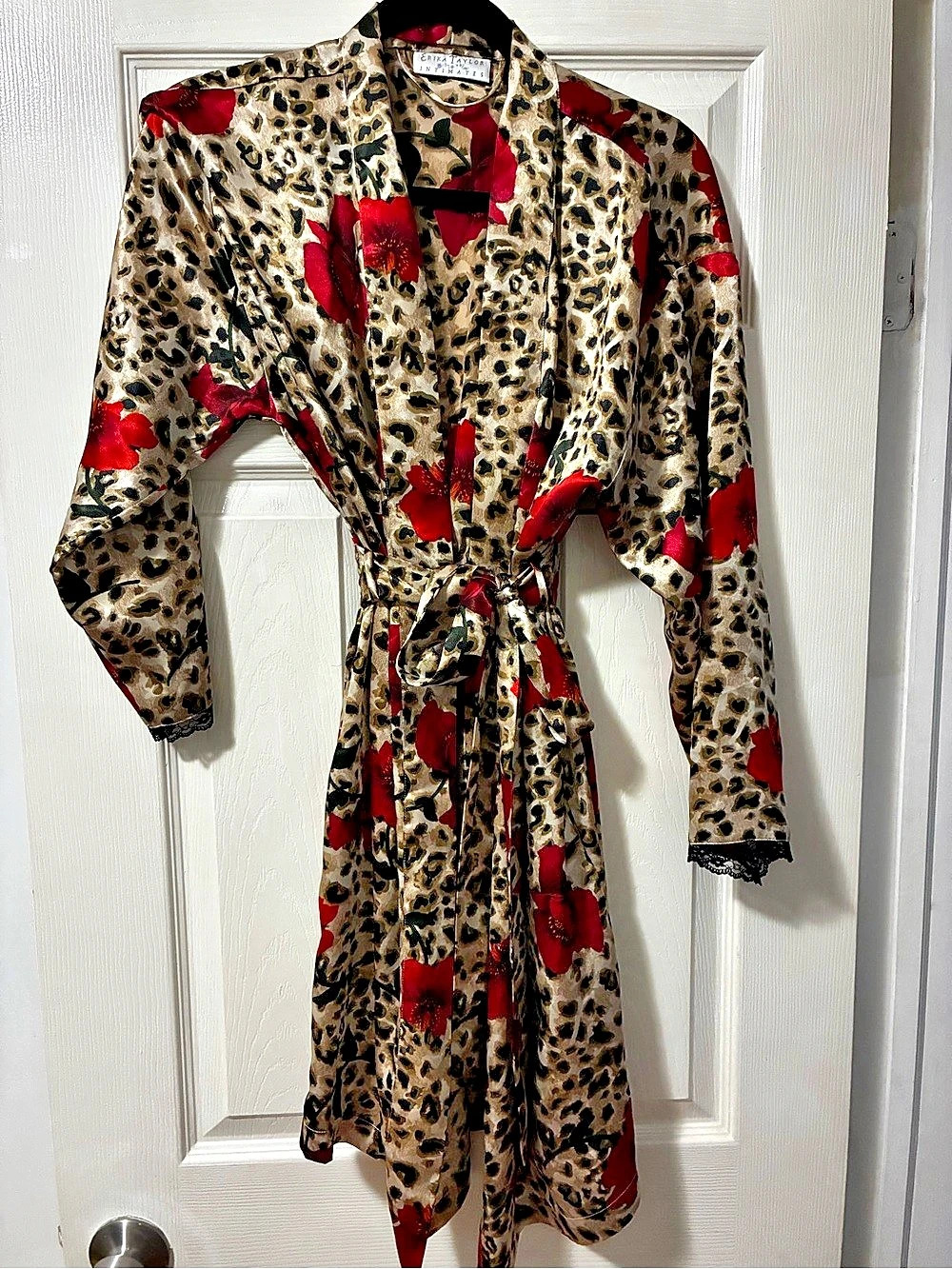 Erika Taylor Intimates Leopard Print Wrap Robe Brown & Red